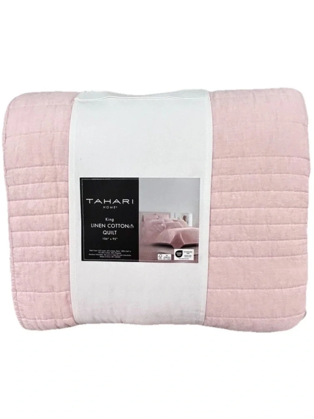 Tahari Pink Linen Cotton King Quilt 106”x92”